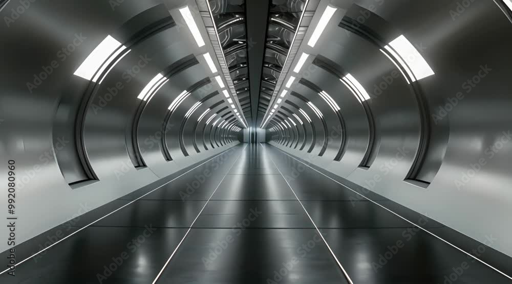 A Long, Narrow, Futuristic Corridor with a Shiny Metal Finish A Long, Narrow, Futuristic Corridor with a Shiny Metal Finish