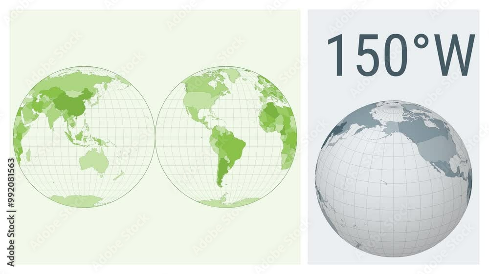 World Map Animation. Mollweide projection interrupted into two (equal-area) hemispheres. Colored countries style. Animated world map in Interrupted Mollweide Hemispheres projection. World Map Animation. Mollweide projection interrupted into two (equal-area) hemispheres. Colored countries style. Animated world map in Interrupted Mollweide Hemispheres projection.