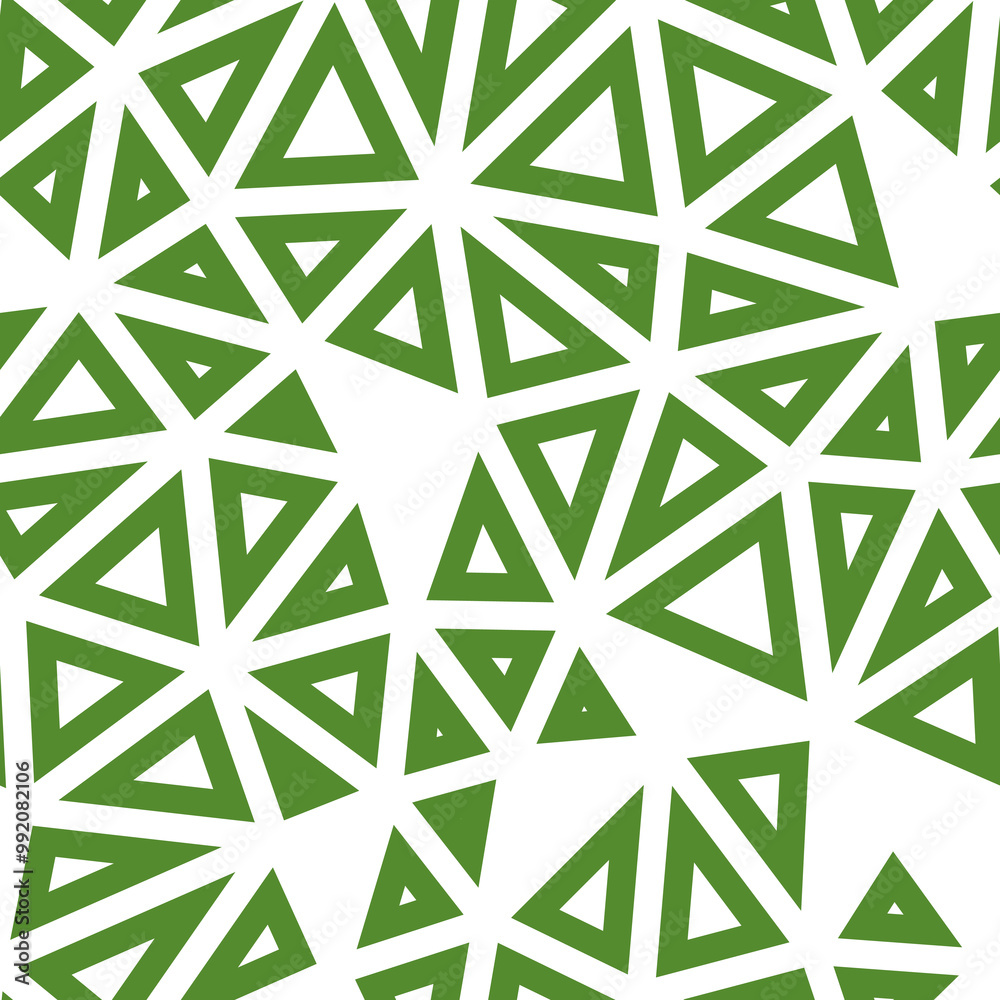 Minimal geometric background with medium-sized triangles in a solid color style. Geometric shapes are outlined in a repeatable pattern. Green Harvest Bounty theme. Seamless vector illustration. Minimal geometric background with medium-sized triangles in a solid color style. Geometric shapes are outlined in a repeatable pattern. Green Harvest Bounty theme. Seamless vector illustration.