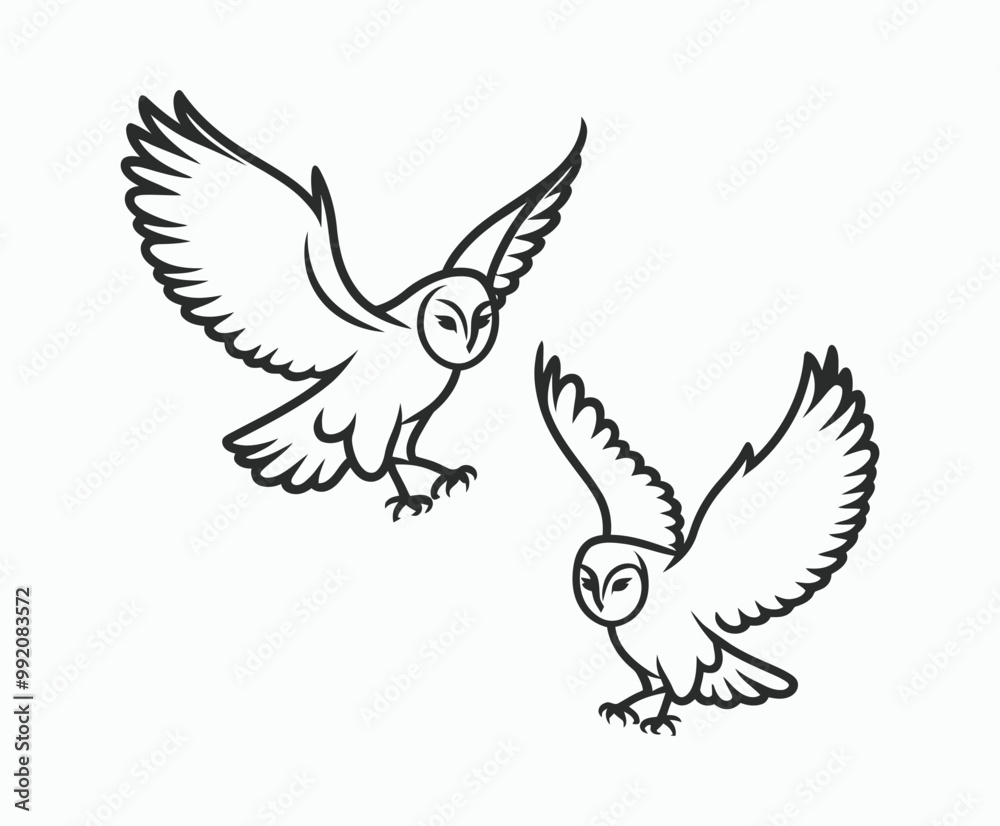 Obraz premium Owl bird silhouette editable EPS vector isolated illustration template on a white background