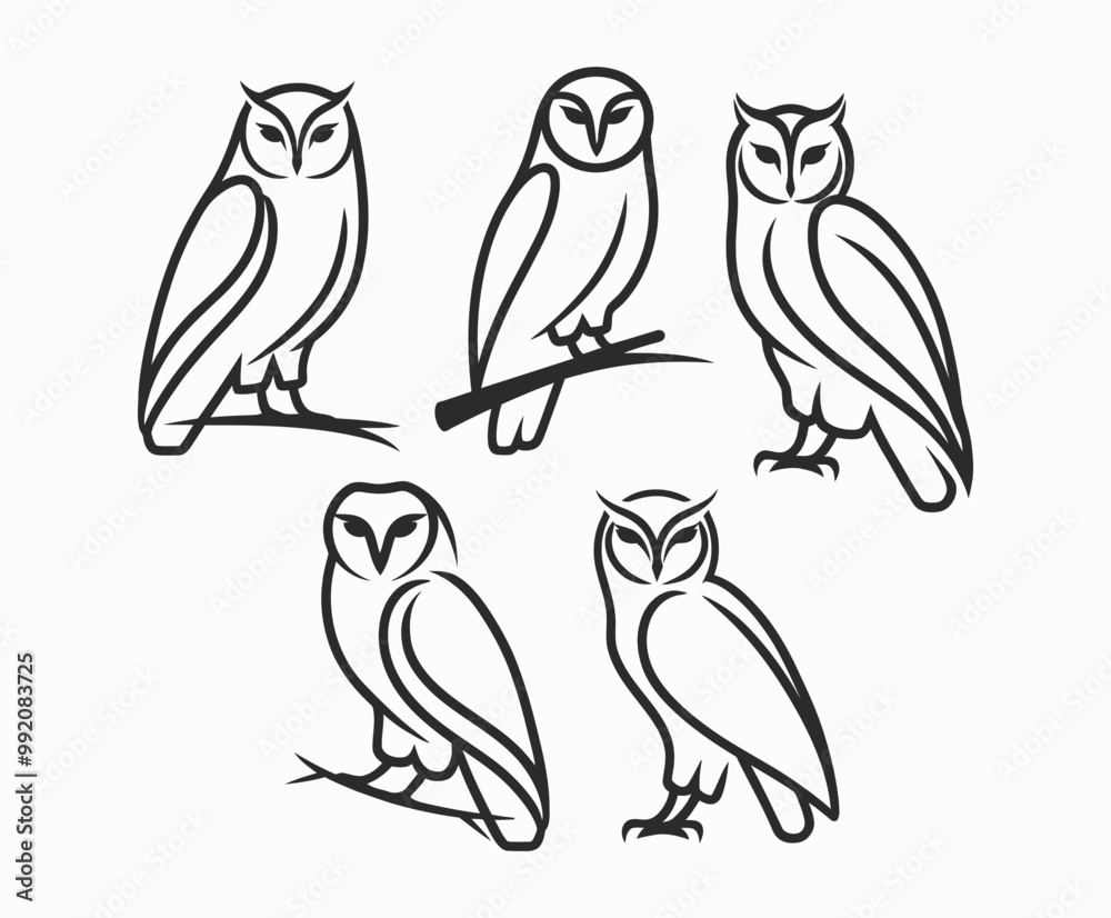 Fototapeta premium Owl bird silhouette editable EPS vector isolated illustration template on a white background