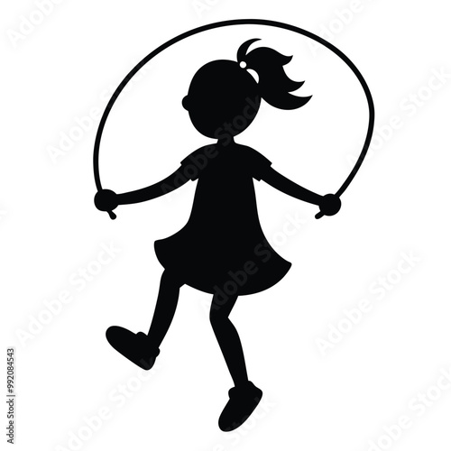 girl jumping rope- vector black- color silhouette