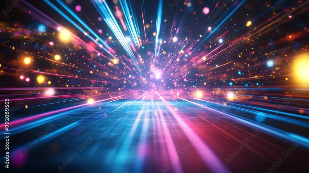 Abstract Light Streaks and Colorful Spotlights in a Dark Club Abstract Light Streaks and Colorful Spotlights in a Dark Club