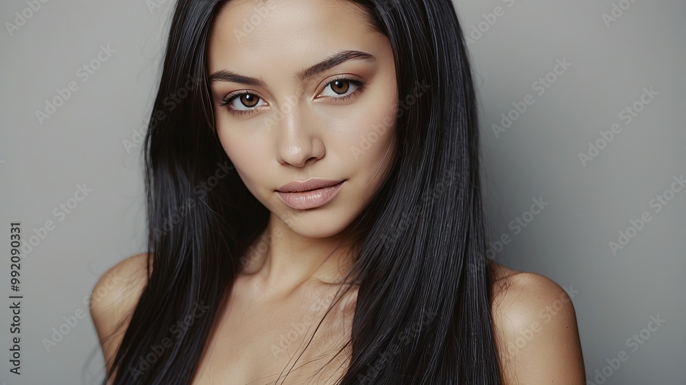 Young woman with sleek black hair posing Young woman with sleek black hair posing