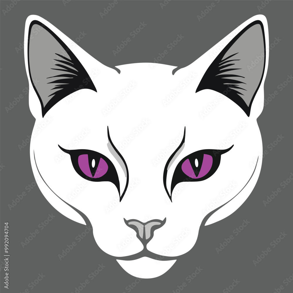 Fototapeta premium A white cat with purple eyes logo, t-shirt design Pro Vector