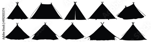 Camp tent silhouette set vector design big pack of tent illustration and icon