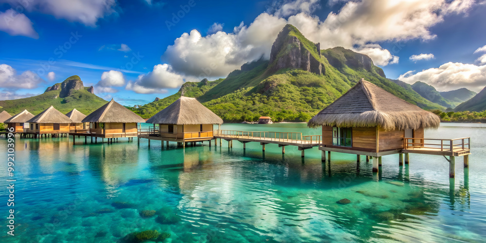 Obraz premium Luxurious overwater bungalows in French Polynesia , tropical paradise
