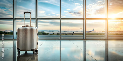 Suitcase in front of airport window , travel, luggage, airport, window, waiting, journey, bag, wanderlust photo