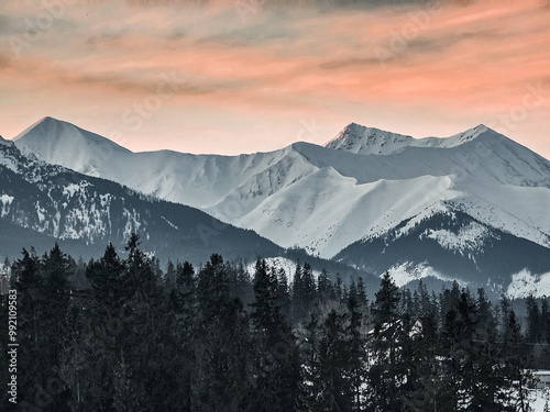 Sunset in Western Tatras at winter - Poland