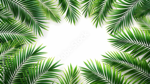 Tropical palm leaves frame border on white background, tropical, palm, leaves, frame, border, green, lush, exotic