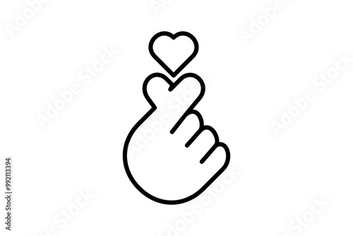 Hand with heart. Crossed fingers symbol, heart shape illustration. Emoticons expressing feelings of love. Vector icon in line art design.
