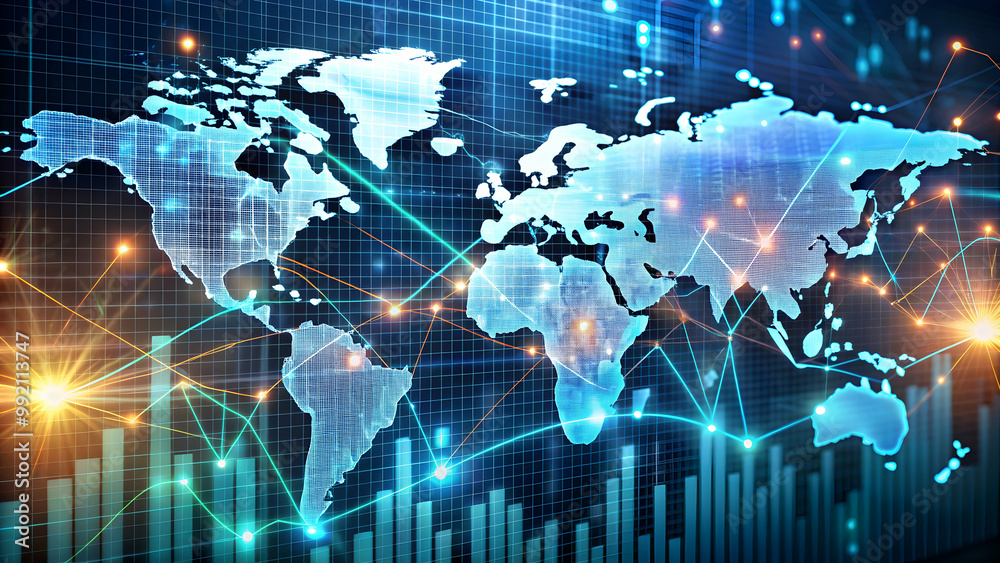 Data analysis of financial and banking on a global business network , business growth Data analysis of financial and banking on a global business network , business growth