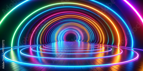 Vibrant neon spiral pathways with dynamic forms suggesting movement and growth , neon, spiral, pathways, vibrant, colors, dynamic