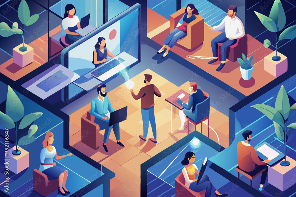 Social distancing creative concept. People talks to each other on the digital screen. Seamless pattern
