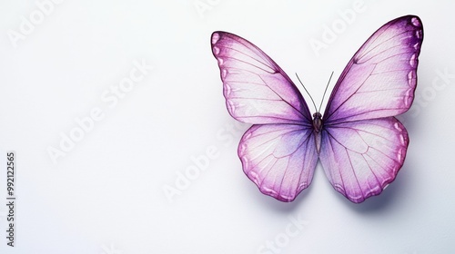 A Stunning Purple Butterfly Gracing a Soft, Minimalist Background with Grace and Serenity