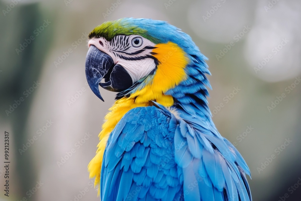 Blue and yellow macaw parrot posing in tropical forest Blue and yellow macaw parrot posing in tropical forest