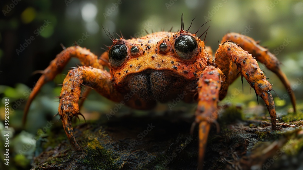 Close-Up of a Spiky Orange Spider in the Forest Close-Up of a Spiky Orange Spider in the Forest