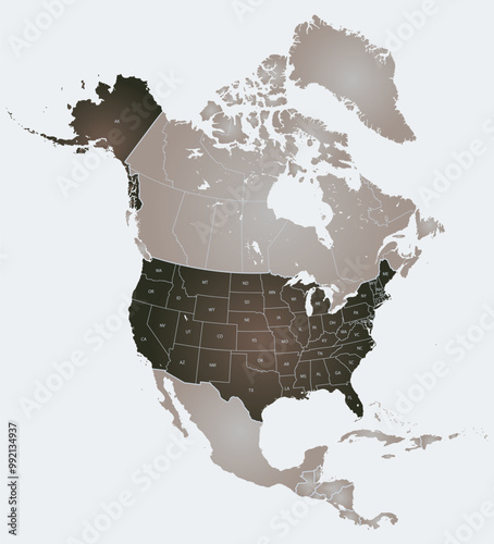 Detailed map of North America
