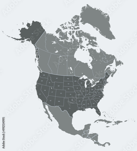 Detailed map of North America