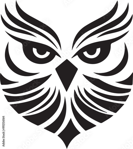 A black and white logo type owl silhouette design