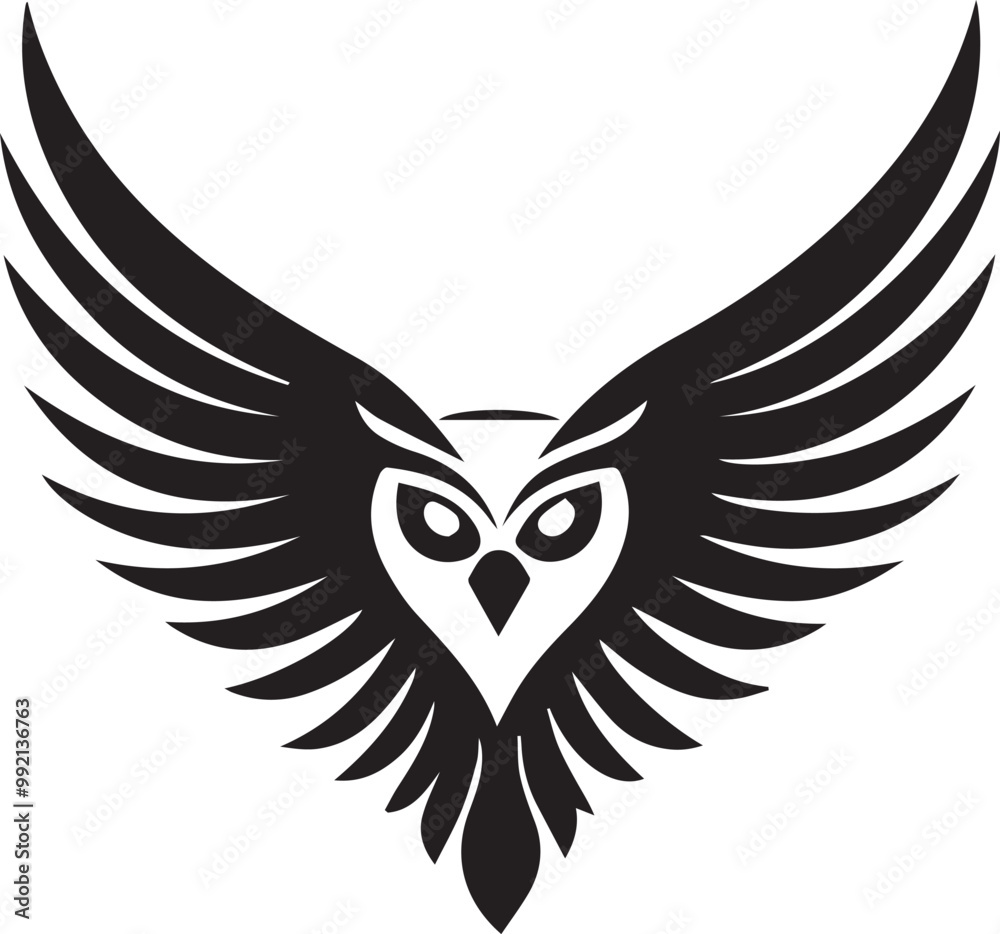 Obraz premium A black and white logo type owl silhouette design