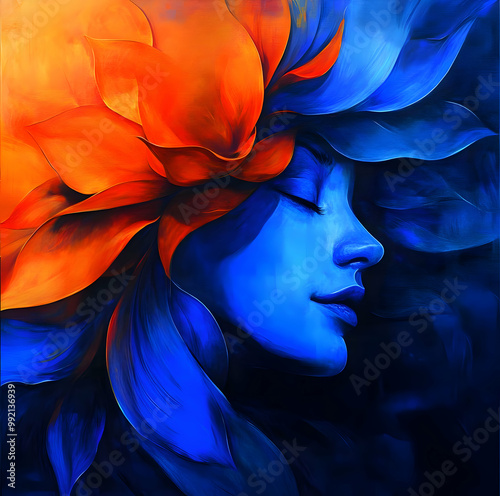 represent what is syntony. USe deep blue and deep orange photo