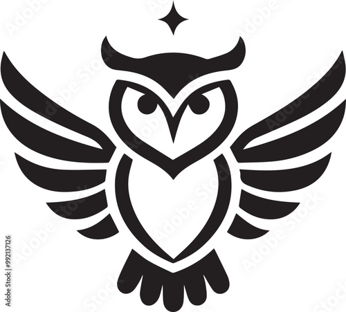 A black and white logo type owl silhouette design