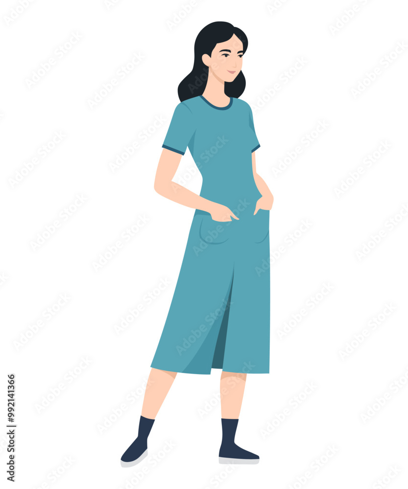 Vector illustration of a beautiful girl in a light blue dress. Vector illustration of a beautiful girl in a light blue dress.