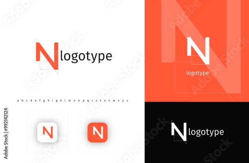 Minimalistic geometric letter N monogram for blueprint project, architectural building, futuristic technology, innovative science. Modern logo concept. Vector illustration