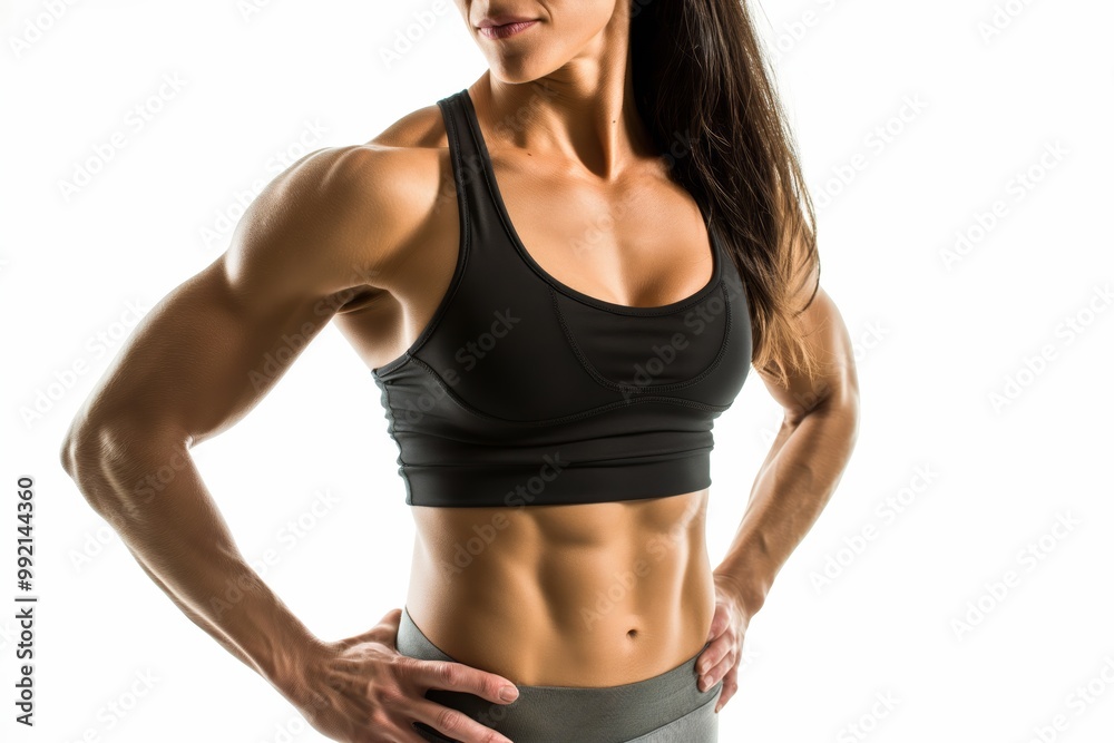 A fit woman with defined muscles and toned abs in athletic wear, showcasing strength, fitness, and dedication to a healthy lifestyle. A fit woman with defined muscles and toned abs in athletic wear, showcasing strength, fitness, and dedication to a healthy lifestyle.