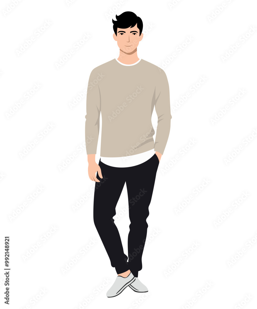 Young man in stylish casual clothes. Vector illustration on a white background Young man in stylish casual clothes. Vector illustration on a white background
