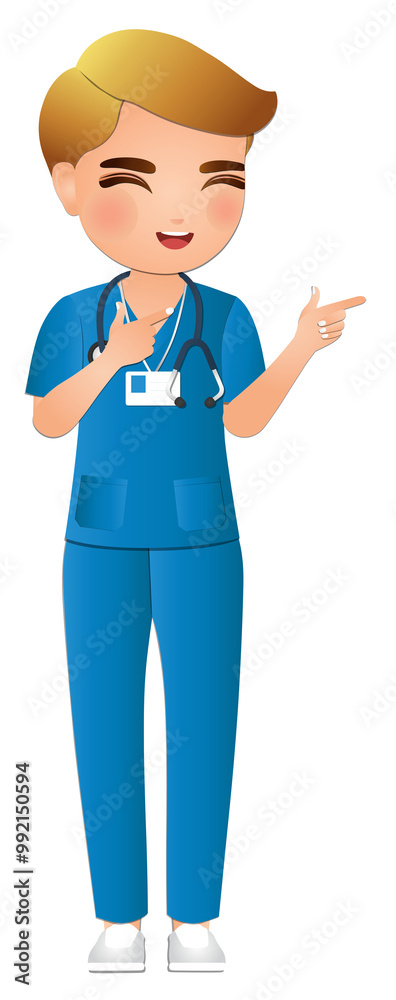 Cute cartoon men nurse Wearing uniform in Hospital for healthcare services Cute cartoon men nurse Wearing uniform in Hospital for healthcare services
