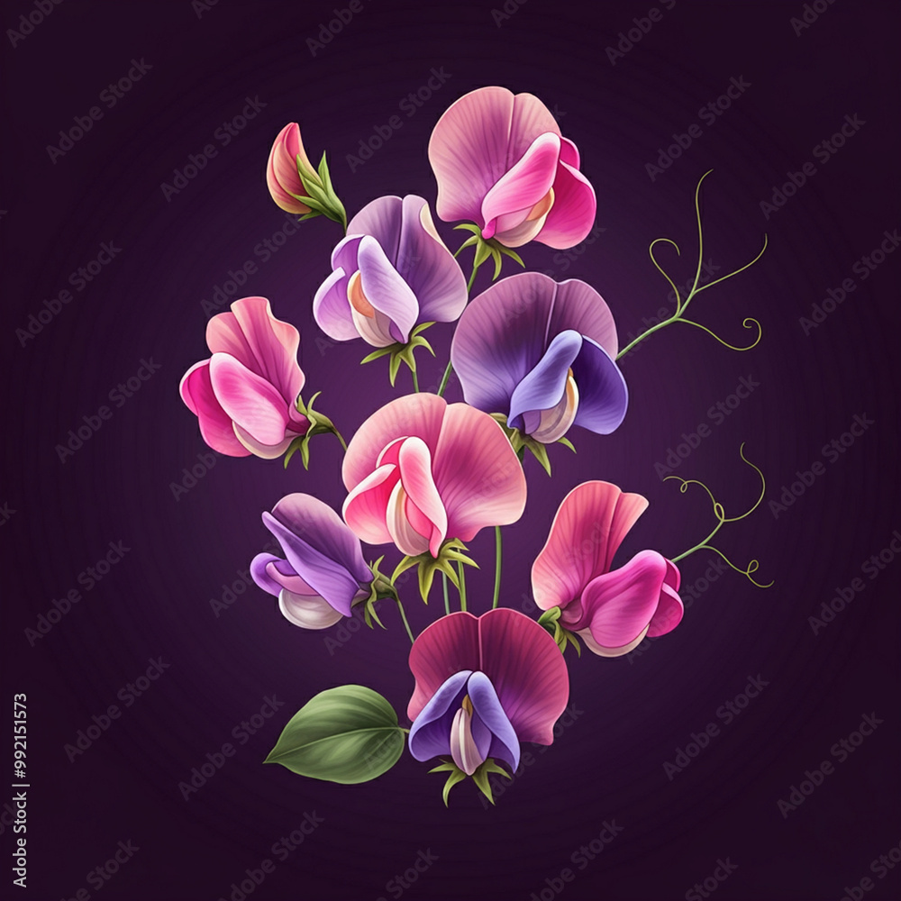 Seamless Pattern Pink and Purple Sweet Peas Seamless Pattern Pink and Purple Sweet Peas