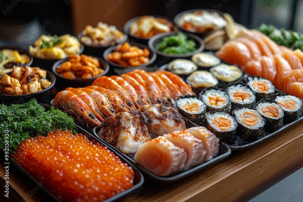 Seafood platter with lobster, shrimp, mussels, shrimps, mussels, squidpus, crab, shrimp, squid, shrimp, fish, musselpus, mussels, squid. Seafood and healthy eating concept. Seafood platter with lobster, shrimp, mussels, shrimps, mussels, squidpus, crab, shrimp, squid, shrimp, fish, musselpus, mussels, squid. Seafood and healthy eating concept.