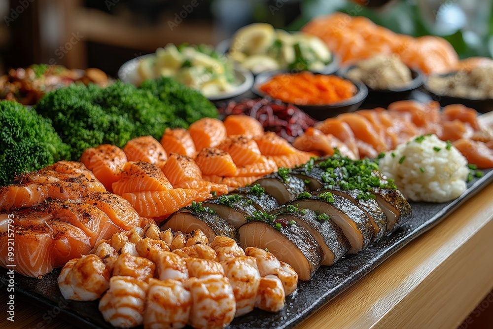 Seafood platter with lobster, shrimp, mussels, shrimps, mussels, squidpus, crab, shrimp, squid, shrimp, fish, musselpus, mussels, squid. Seafood and healthy eating concept. Seafood platter with lobster, shrimp, mussels, shrimps, mussels, squidpus, crab, shrimp, squid, shrimp, fish, musselpus, mussels, squid. Seafood and healthy eating concept.