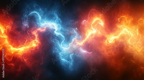 a Abstract fire and ice fractal lightning with plasma power effects, highlighted against a white background.