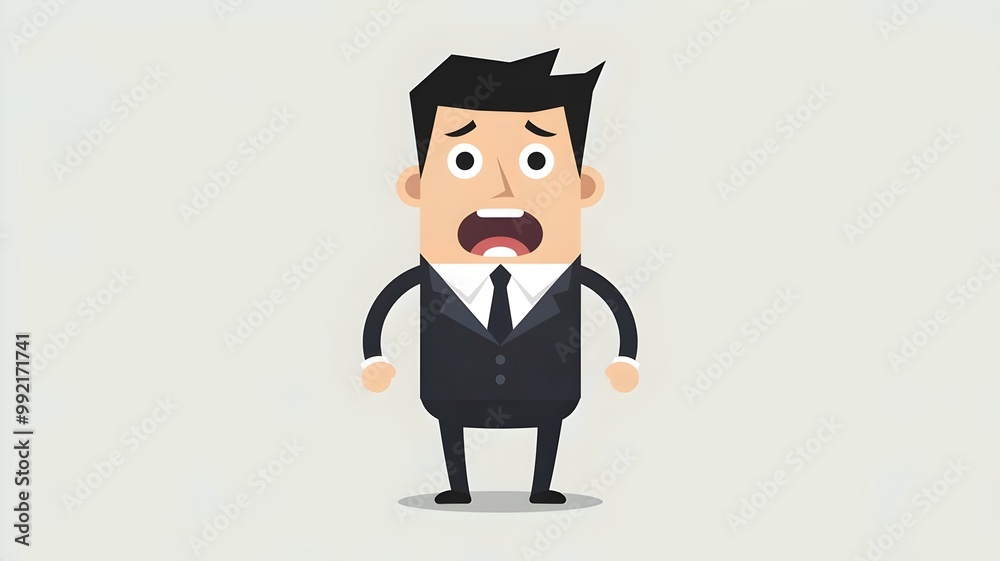 Businessman with a shocked expression and wide-open mouth in a dark suit and tie, standing against a white background. Businessman with a shocked expression and wide-open mouth in a dark suit and tie, standing against a white background.