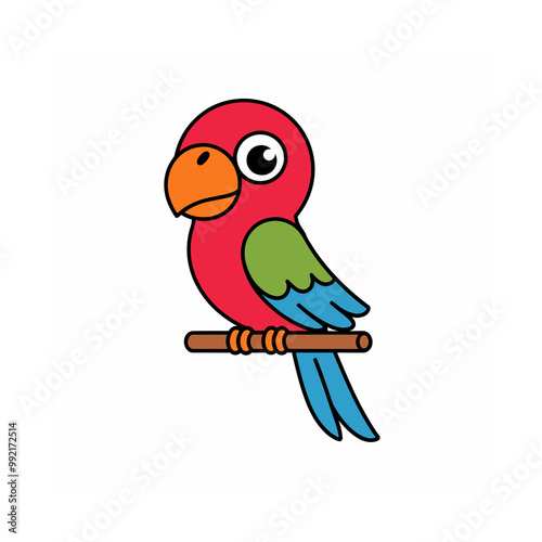 parrot bird cute character cartoon illustrtion with a white background.