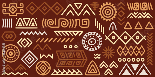 Set of primitive ethnic elements, hand drawn geometric ornament, vector design	