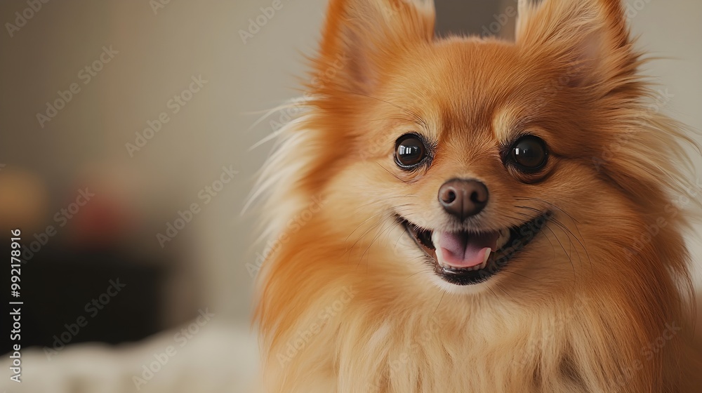 A fluffy Paperanian dog sitting on a , showcasing its playful expression and vibrant fur A fluffy Paperanian dog sitting on a , showcasing its playful expression and vibrant fur