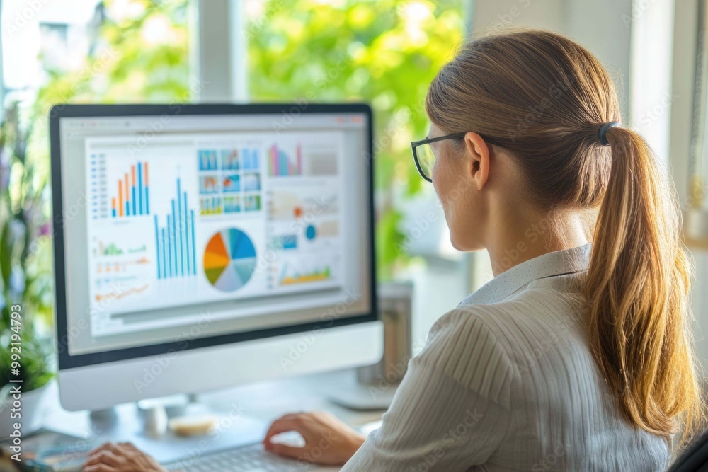 Adult businesswoman working at home using computer, studying business ideas on a pc screen on-line. Adult businesswoman working at home using computer, studying business ideas on a pc screen on-line.