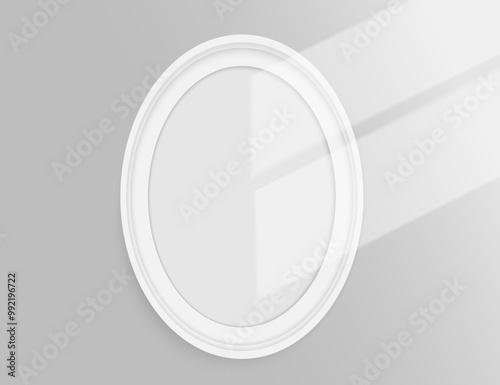 White oval frame mock up with sunlight on the wall. Vector mockup with space for your design.	