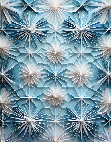 Intricate Blue Paper Flowers Pattern for Artistic Backgrounds