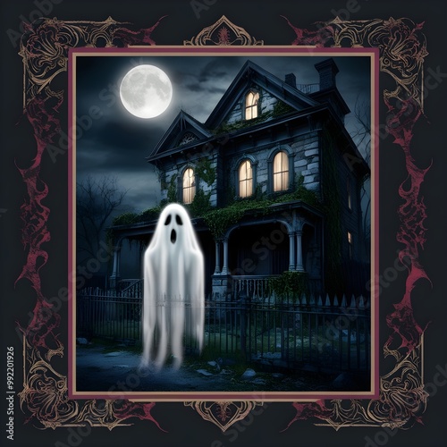 Creepy Haunted House Surrounded by Fog on Halloween Night