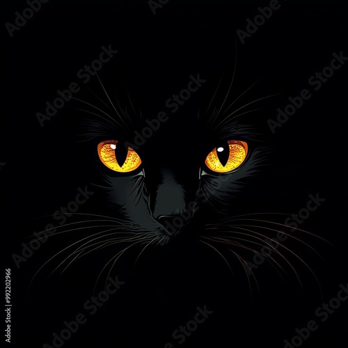 Glowing Cat Eyes in an Isolated Black Background.