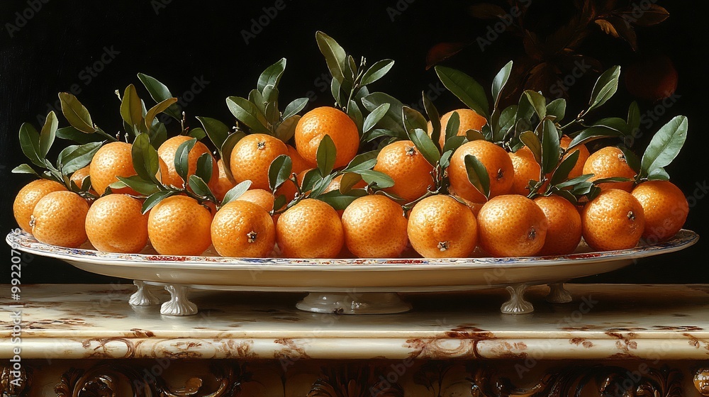 Kumquats candied displayed on a porcelain platter in an oldworld European patisserie with rich tapestries and antique furniture creating an air of timeless elegance Scientific name Citrus japonica Kumquats candied displayed on a porcelain platter in an oldworld European patisserie with rich tapestries and antique furniture creating an air of timeless elegance Scientific name Citrus japonica
