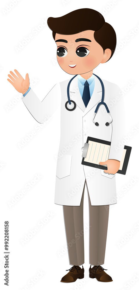 full body length cartoon character men doctor wears white coat at Hospital for healthcare services full body length cartoon character men doctor wears white coat at Hospital for healthcare services