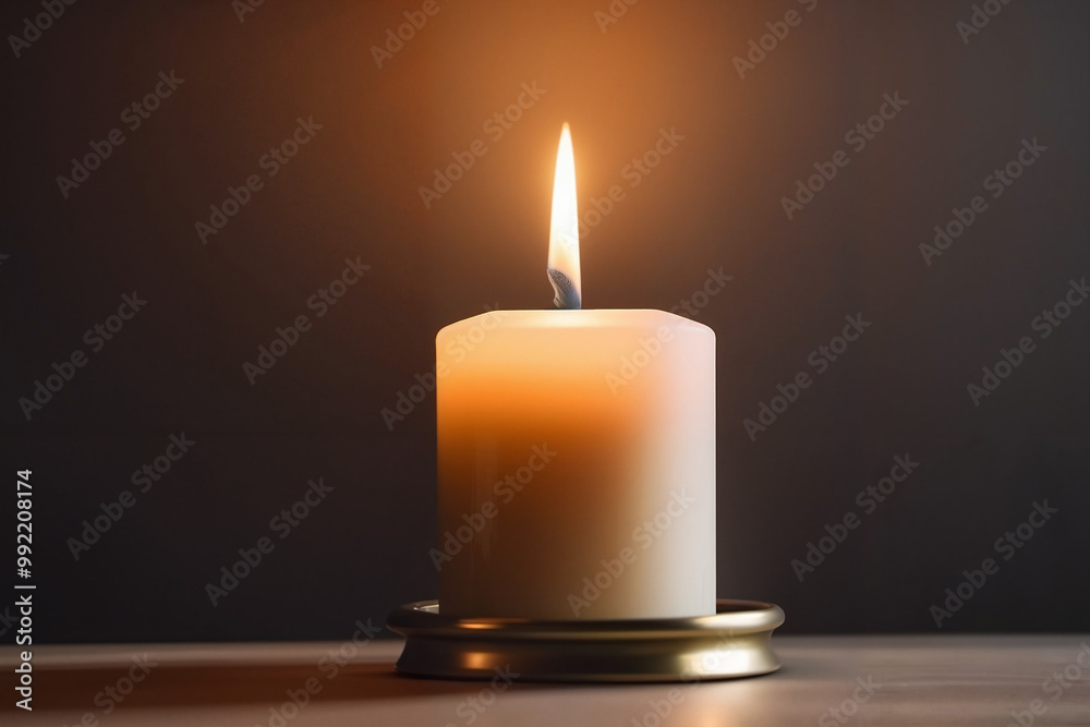 Burning candle on a holder with warm glow symbolizing Candlemas traditions Burning candle on a holder with warm glow symbolizing Candlemas traditions