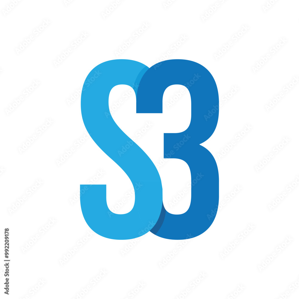 This logo design in blue depicts an initial letter number S3 This logo design in blue depicts an initial letter number S3