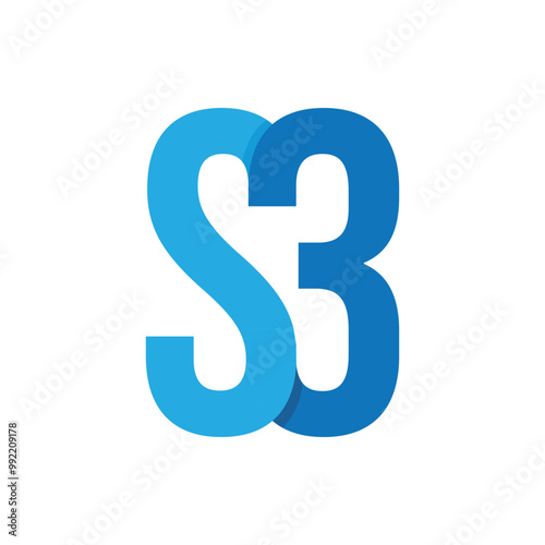 This logo design in blue depicts an initial letter number S3 